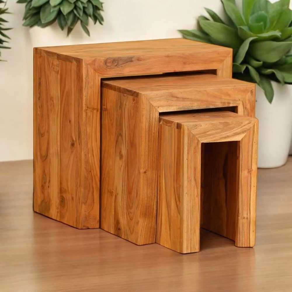 Minster Stylish Living Ltd Nest of Tables Set of 3 in Brown Wood, W/D/H: 35 x 35 x 45 cm – 2