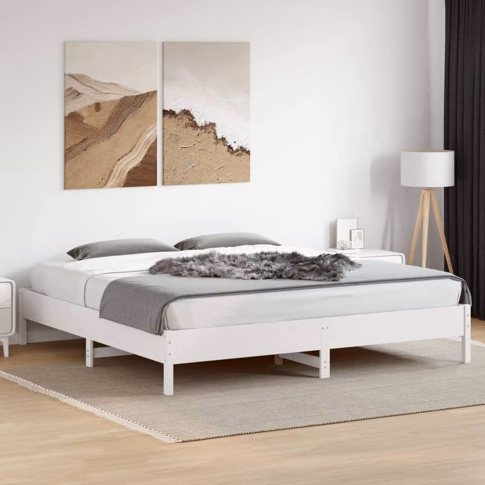 Berkfield Home Super King Solid Wood Pine Bed Frame, White, W/D/H: 180 x 200 cm – 2