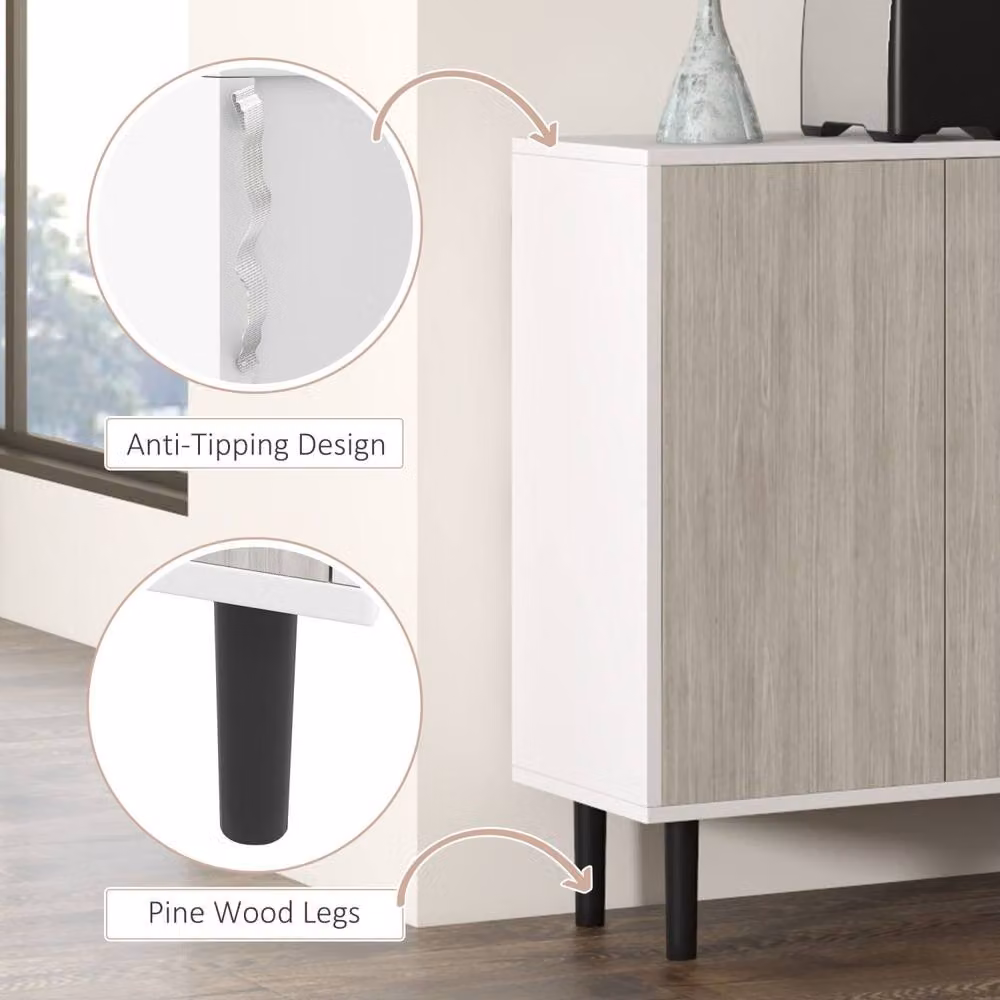 Wyld Haus Sosule 4 Door Sideboard with Adjustable Shelves in White, Grey and Black – 4