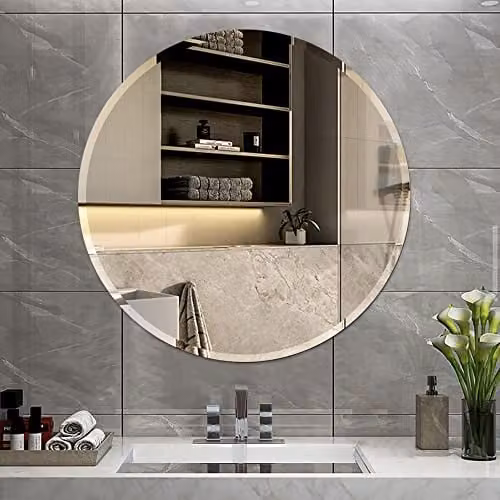 DEENZ Round LED Wall Mounted Mirror in Beige, W/D: 40 x 40 cm