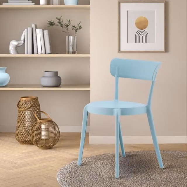 Fusion Living Modern Matt Blue Plastic Stackable Dining Chair