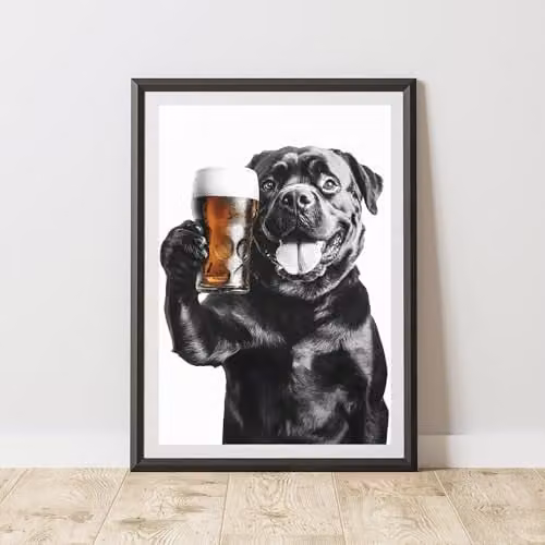60 Second Makeover Funny Rottweiler Drinking Beer Paper Poster, A3