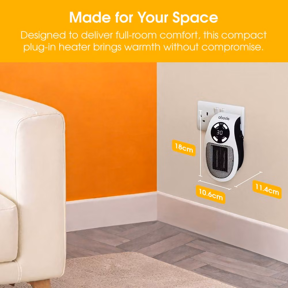 Abode 500W Portable Ceramic Plug-in Fan Heater in White – 5