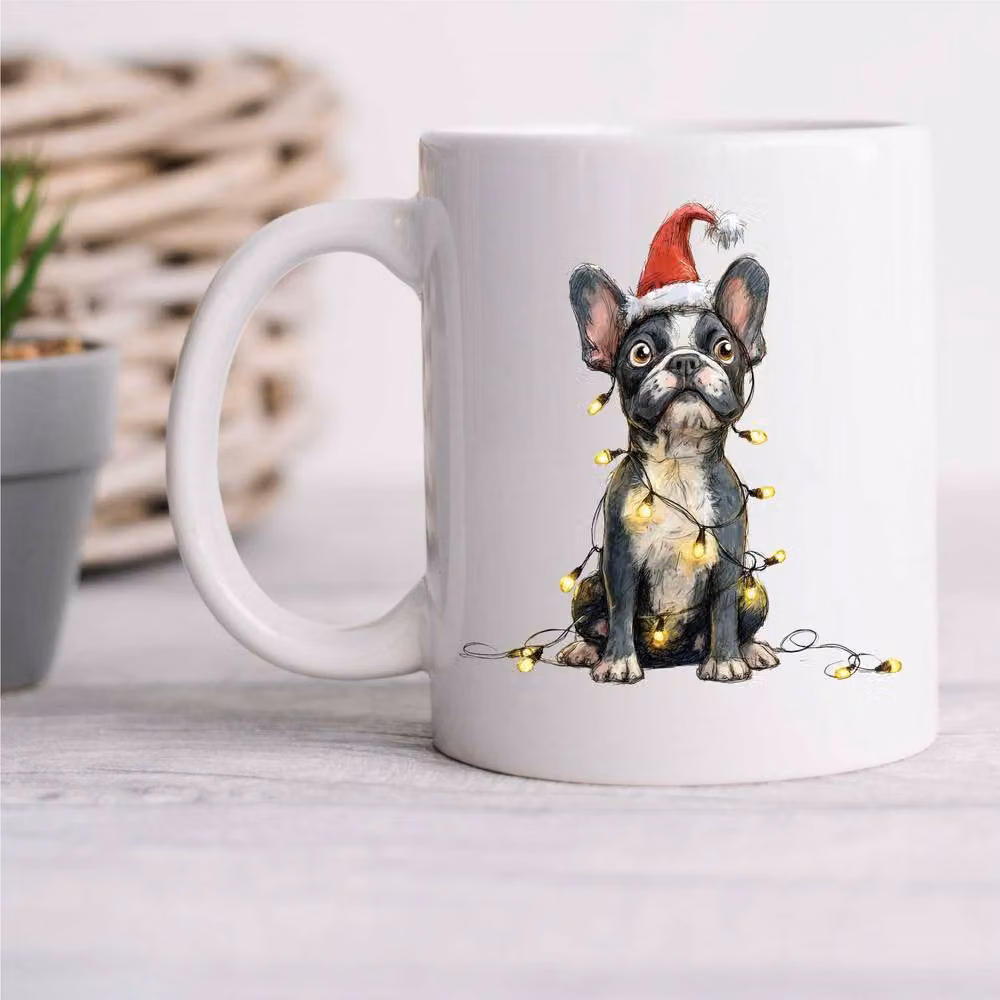 60 Second Makeover French Bulldog Christmas Lights Ceramic Mug in White – 3