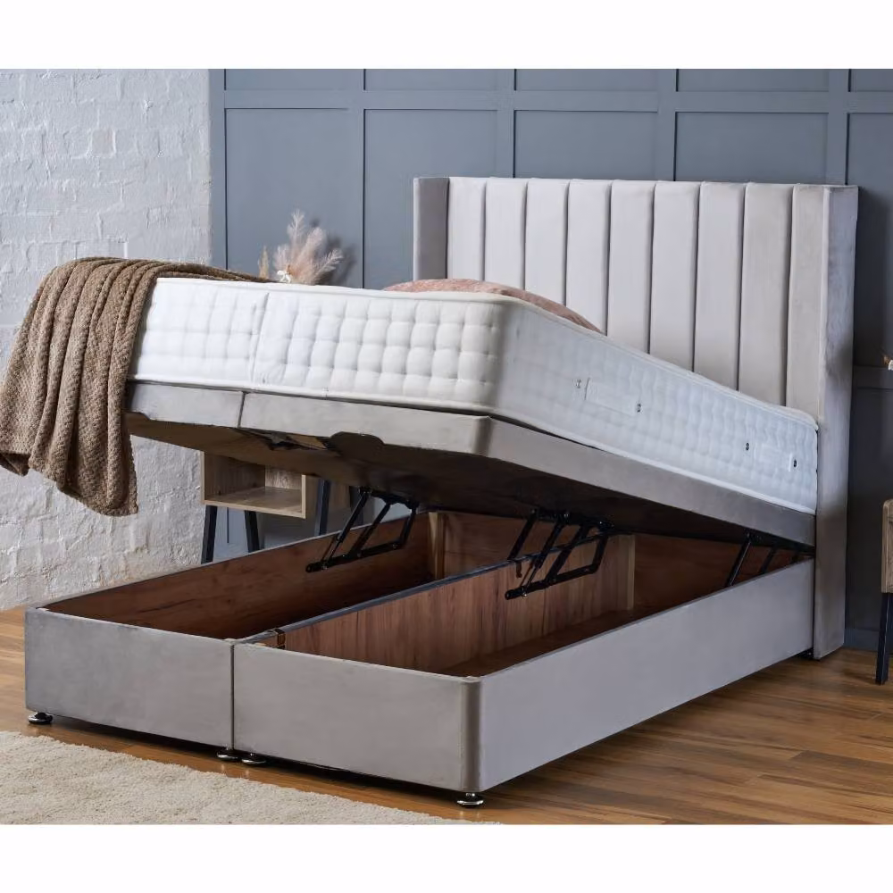 BSSPOKE Hannah Ottoman Divan Bed with 54 inch Headboard and Mattress in Blue Plush Velvet, W/D/H: 140 x 200 cm – 2