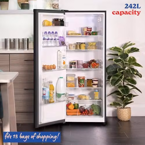 Russell Hobbs Freestanding Larder Fridge Black 242L, W: 55 cm, H: 143 cm, with Glass Shelves and Reversible Door – 4