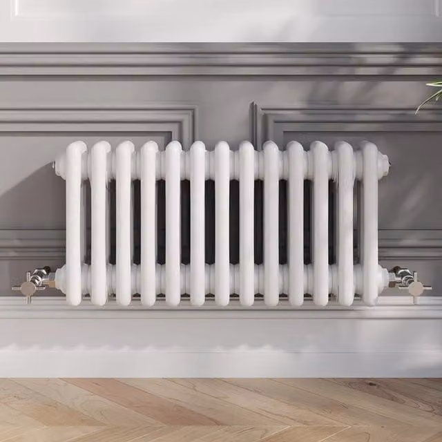 Temprazo Traditional Colosseum Double Bar Column Radiator in White, H: 60.5 cm, W: 30 cm, D: 10 cm