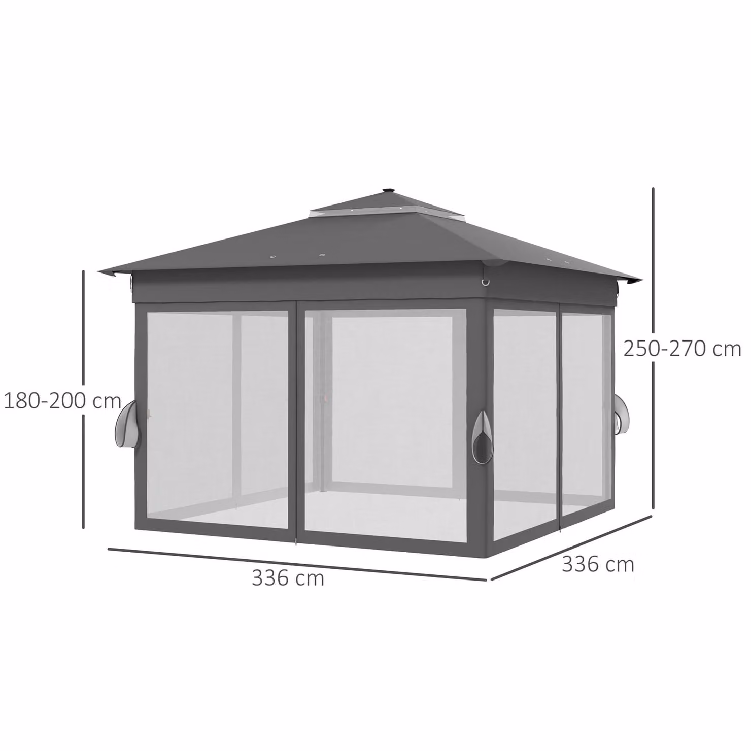 Outsunny Grey Pop-Up Garden Gazebo with Solar LED Lights, Instant Event Party Tent with Curtains and Netting, W: 300 cm x D: 300 cm – 4