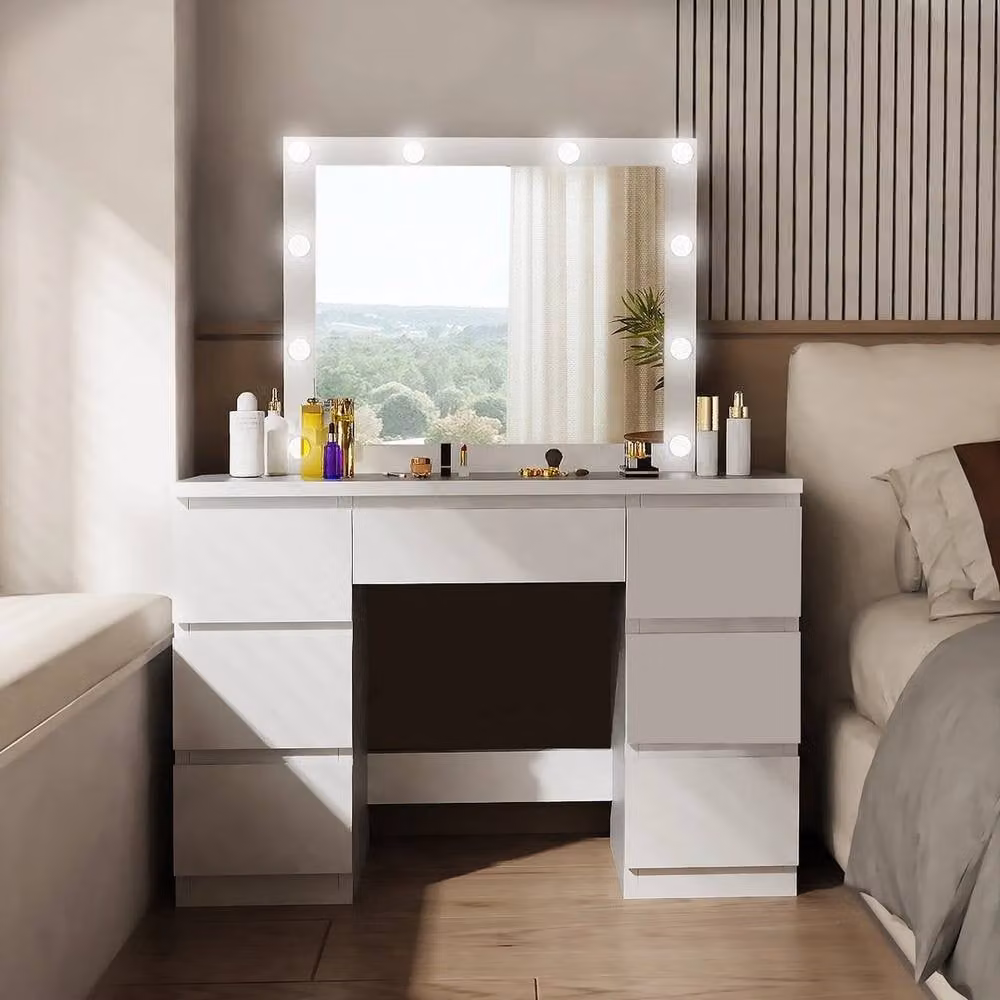 PAWNORA Modern White Lacquered Wood Dressing Table – 3