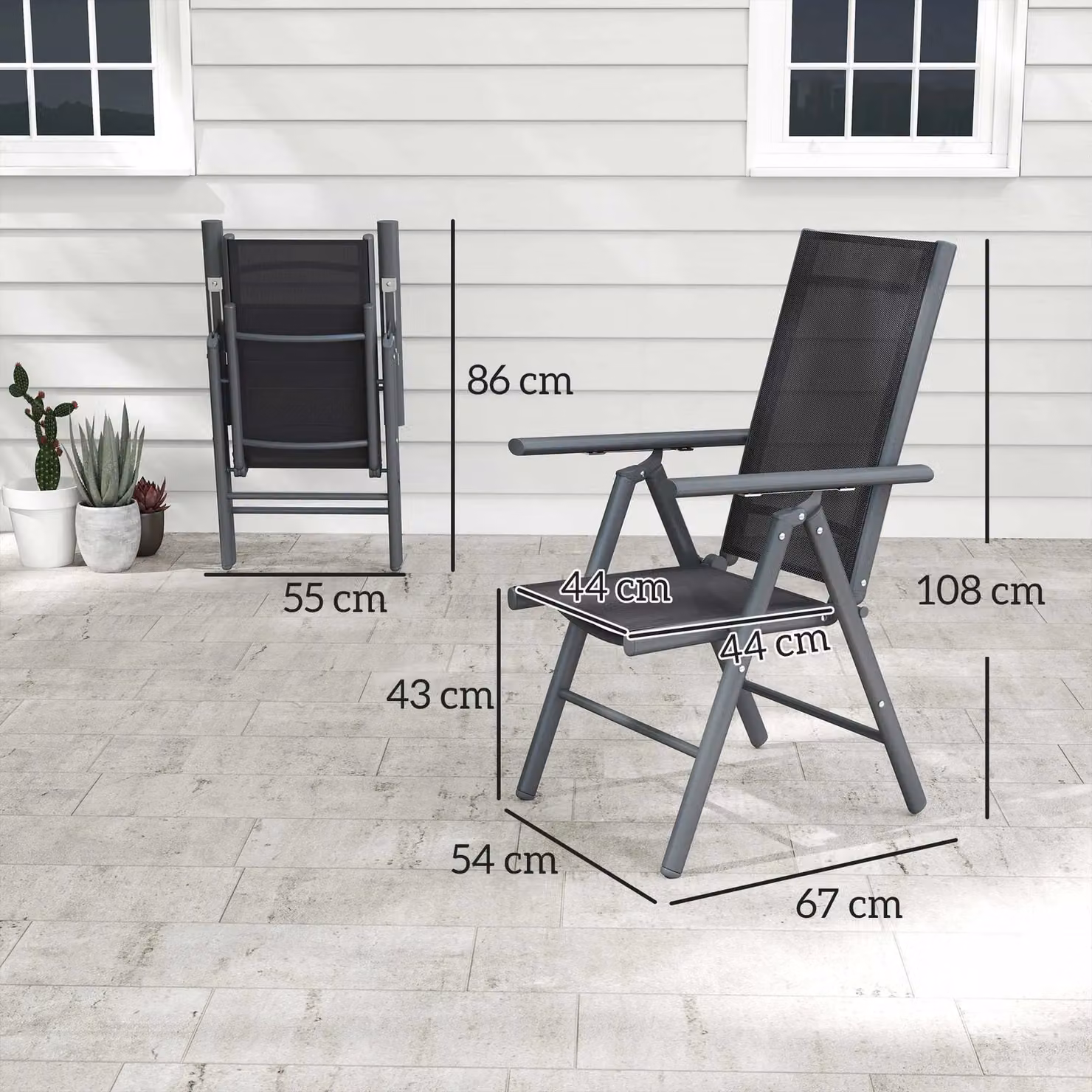 OUTSUNNY 2-Pack Folding Garden Chairs with Breathable Mesh Back and Seat in Dark Grey – 3