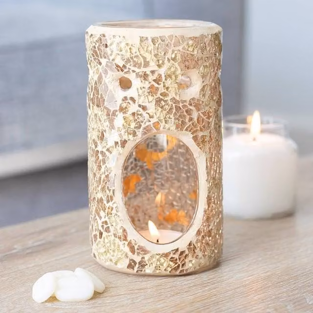 Uniqueful Gold Pillar Crackle Glass Oil Burner and Wax Warmer – 1