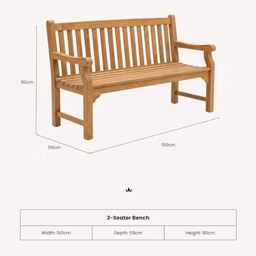 Royalcraft Sofia 2-Seater Acacia Wood Garden Bench in Natural Brown, W: 150 cm, H: 90 cm, D: 76 cm – 2