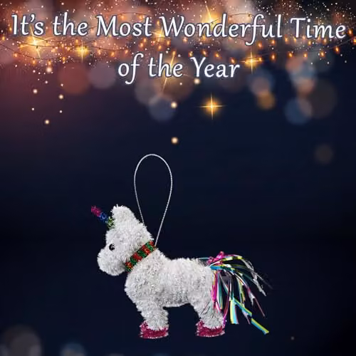 VFM e-Store White Unicorn Tinsel Christmas Decoration, W/D/H: 15 x 15 x 15 cm – 3