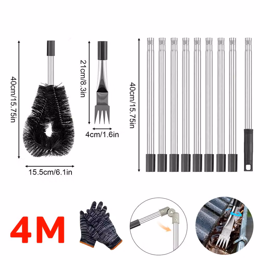 Ventryn 12-Piece Black Telescopic Roof Gutter Cleaning Tool Kit with Stainless Steel Brush – 2