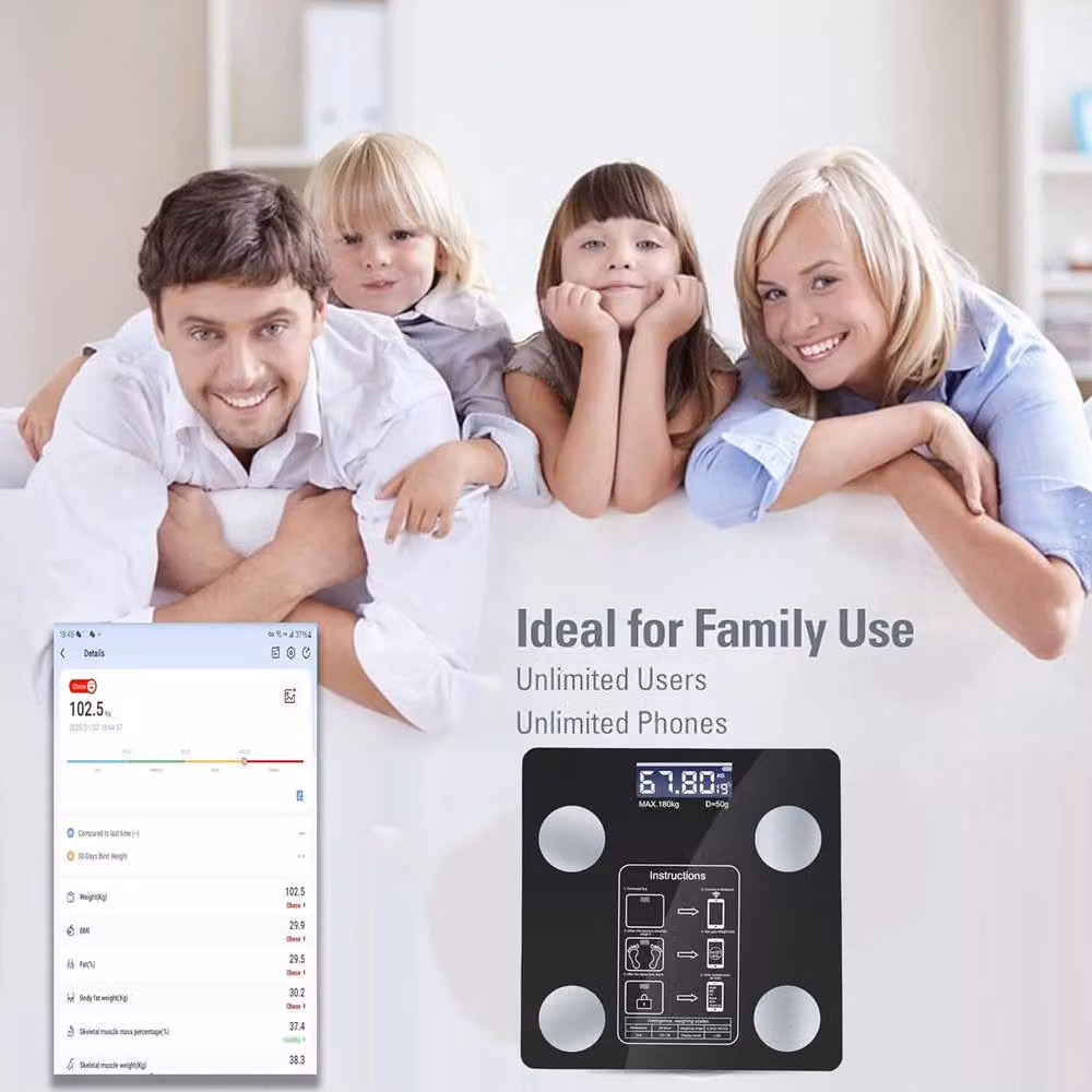 ATEK Bluetooth Digital Body Fat Scale with App Control and Large Display, Black – 4