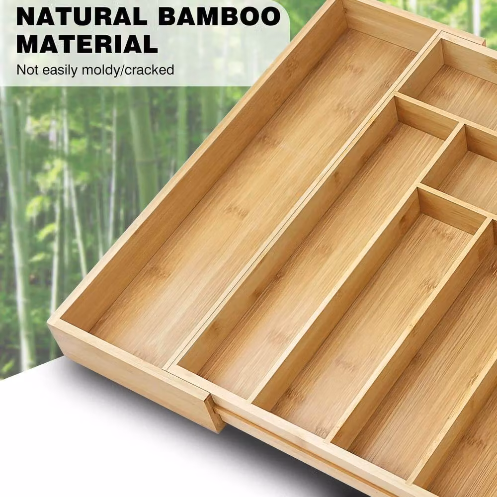 Kelvenix XLarge Bamboo Extending Cutlery Drawer Organiser with Compartments in Brown – 2