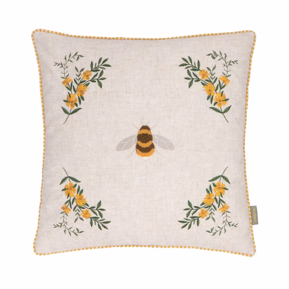 Wylder Ramble Bee Tufted Velvet Decorative Cushion in Beige, W/D/H: 45 x 45 x 45 cm – 2