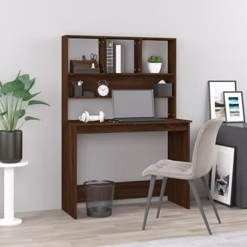 vidaXL Modern Writing Desk with Shelves in Brown Oak, W/D/H: 102 x 45 x 148 cm – 2