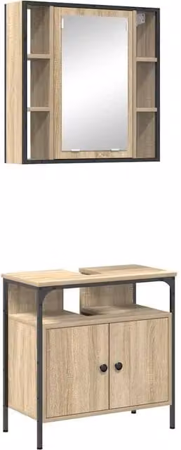 Berkfield Home 2 Piece Modern Bathroom Cabinet Set in Brown Sonoma Oak – 1