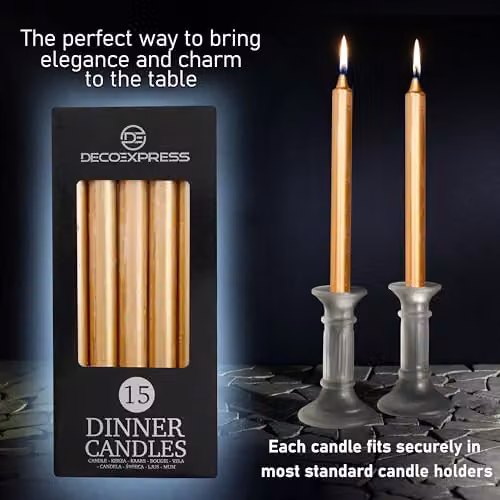 Deco Express Set of 15 Unscented Tapered Candles in Gold – 3