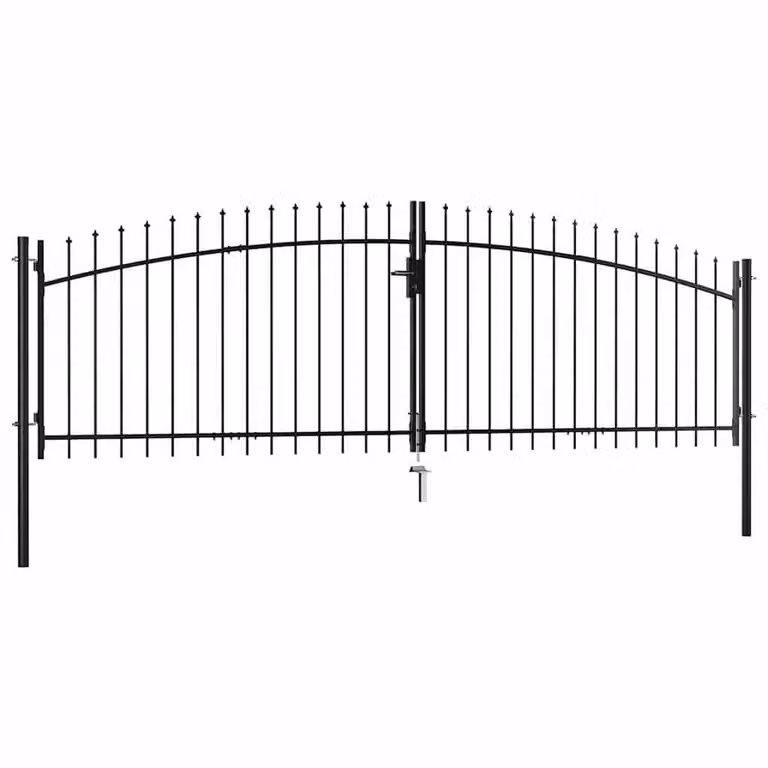 Berkfield Home Durable Steel Double Swing Fence Gate with Spear Top, Black, W: 400 cm, H: 200 cm