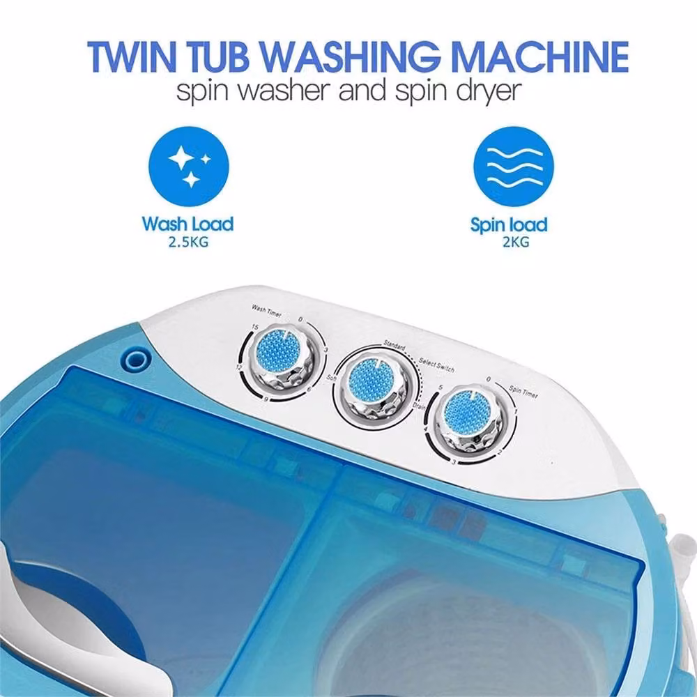 Nordara Mini 4.5kg Twin Tub Compact Top Loading Laundry Washer and Dryer in Blue – 5