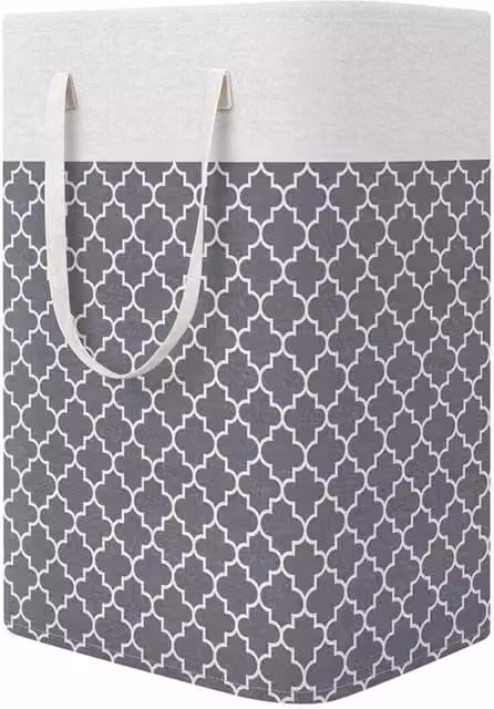 SPETLEK Grey Collapsible Cotton Fabric Laundry Basket with Handles, W/D/H: 30 x 30 x 75 cm – 1