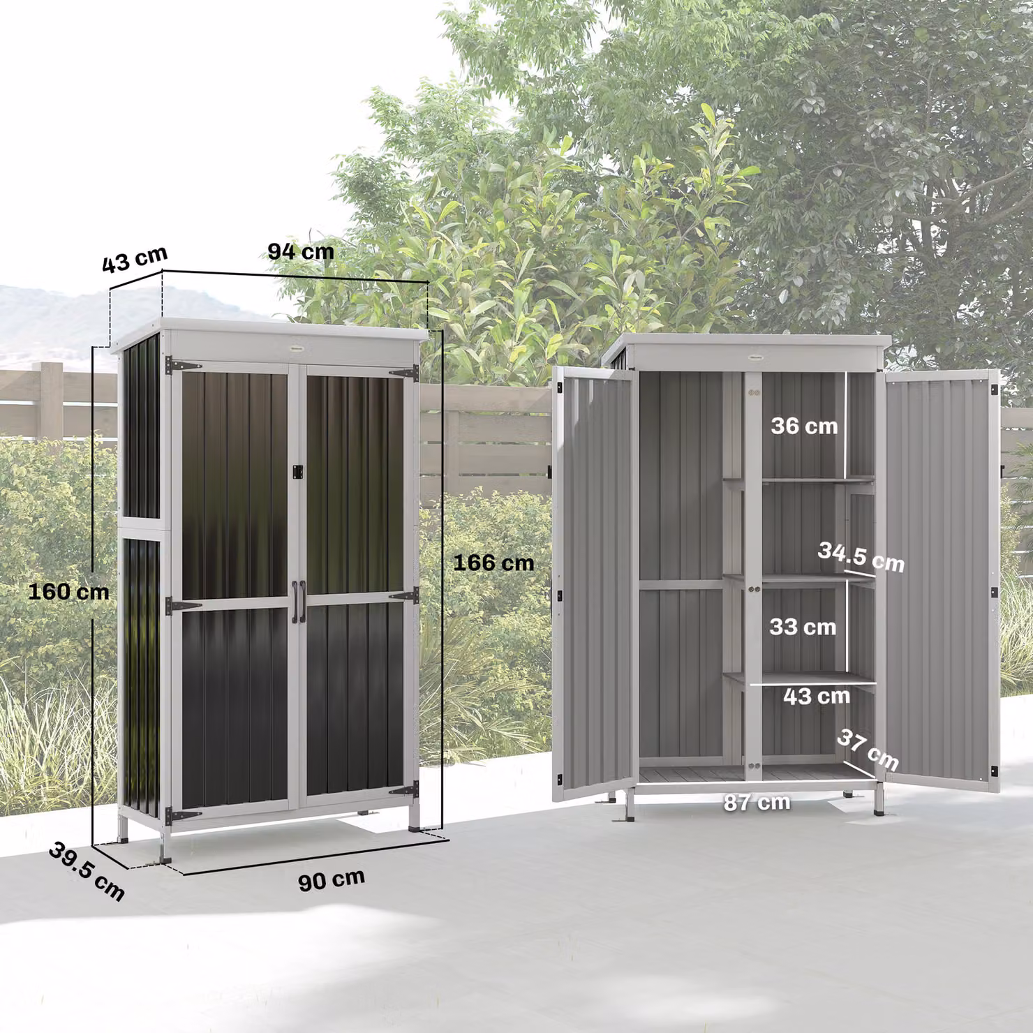 Outsunny Outdoor Storage Cabinet with Removable Shelves and Asphalt Roof, White and Black, W/D/H: 90.0 x 43.0 x 166.0 cm – 3