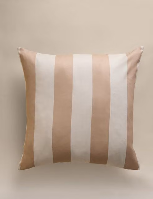 M&S Striped Pure Cotton Square Cushion Cover in Neutral Beige