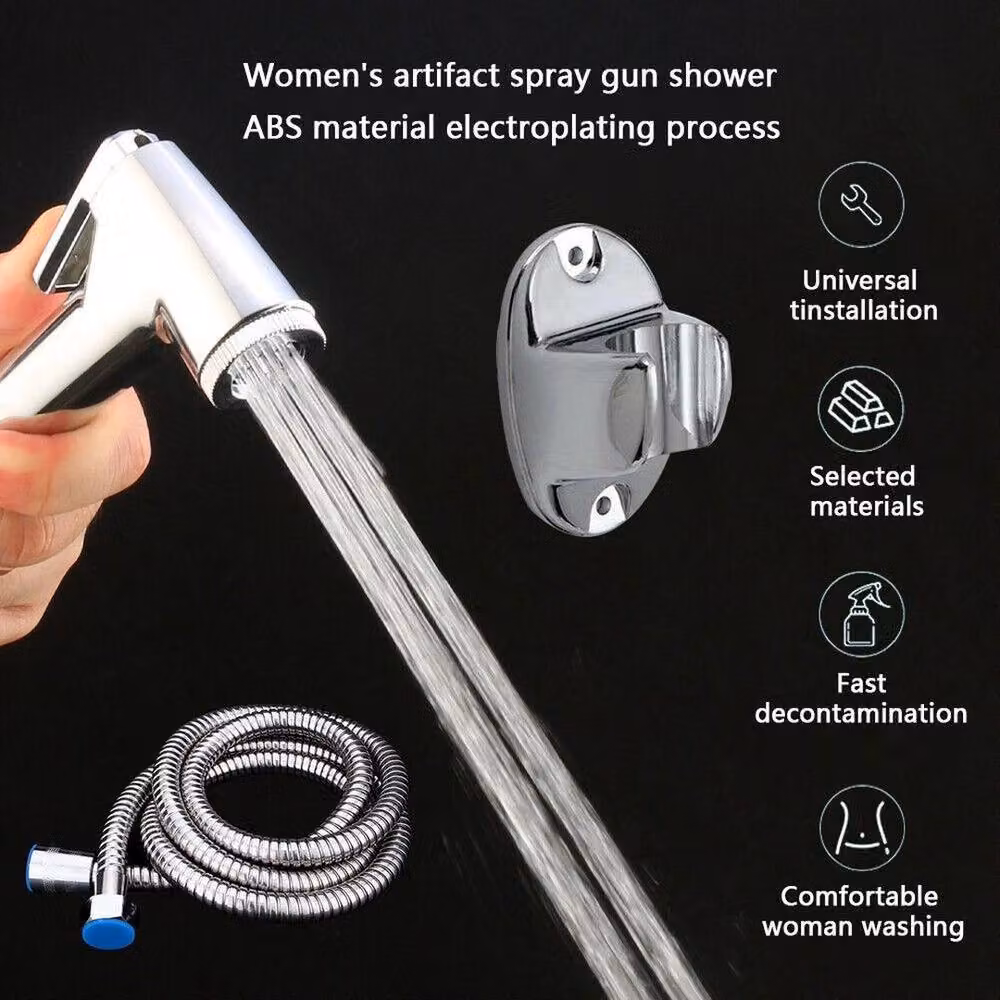 FLAVORA Handheld Shattaf Bidet Spray Head with 1.5m Hose in Metallic Silver – 3