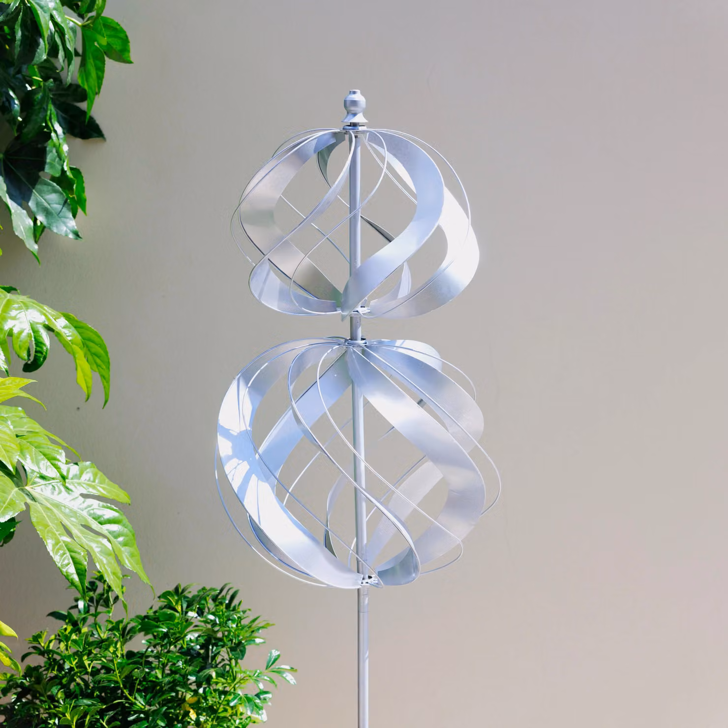 Primrose Two Sphere Metal Kinetic Wind Spinner in Silver, 45 cm – 4