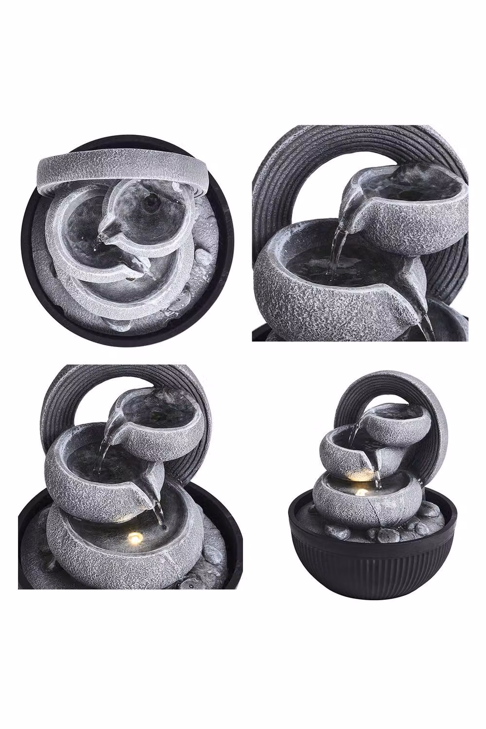 ExtraStar Grey Round Plastic Garden Fountain with LED Light – 4