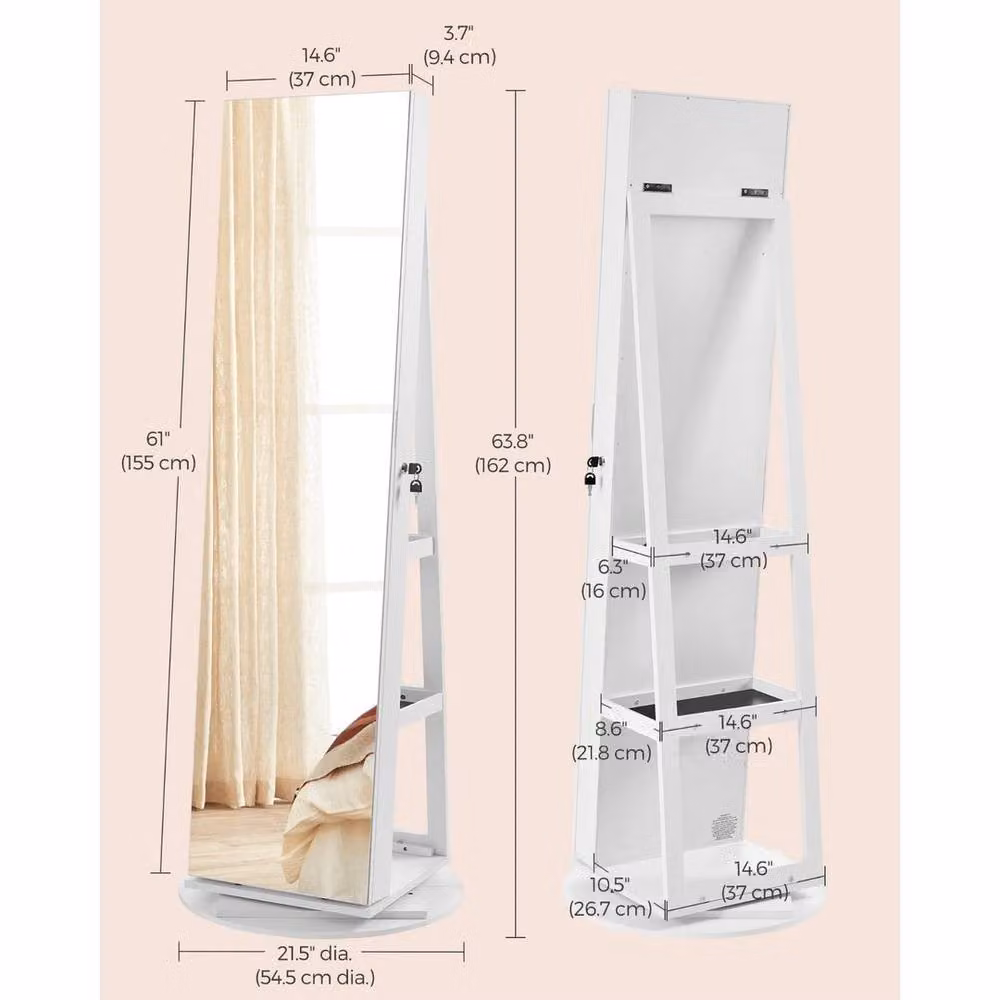 FORGEVIO White and Black Modern Jewellery Cabinet with Mirror and LED Lighting – 2