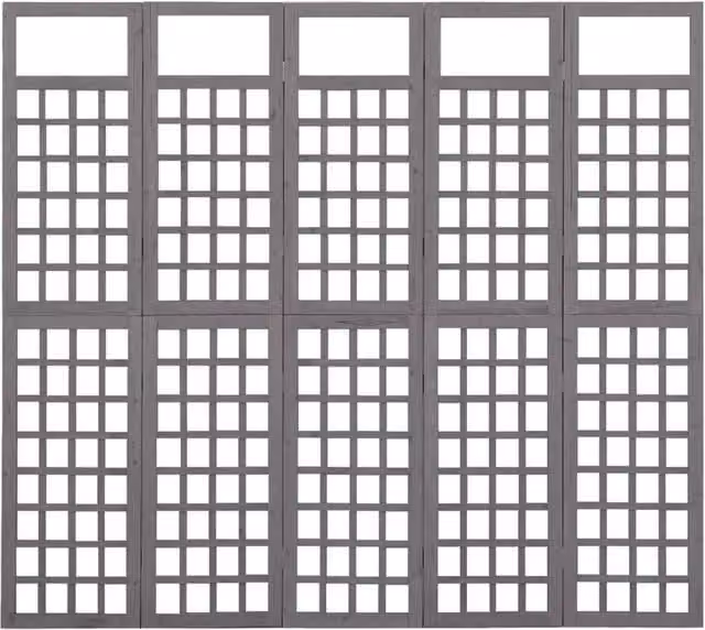 Berkfield Home 5-Panel Trellis Room Divider in Grey Solid Wood, W/H: 201.5 x 180 cm – 1