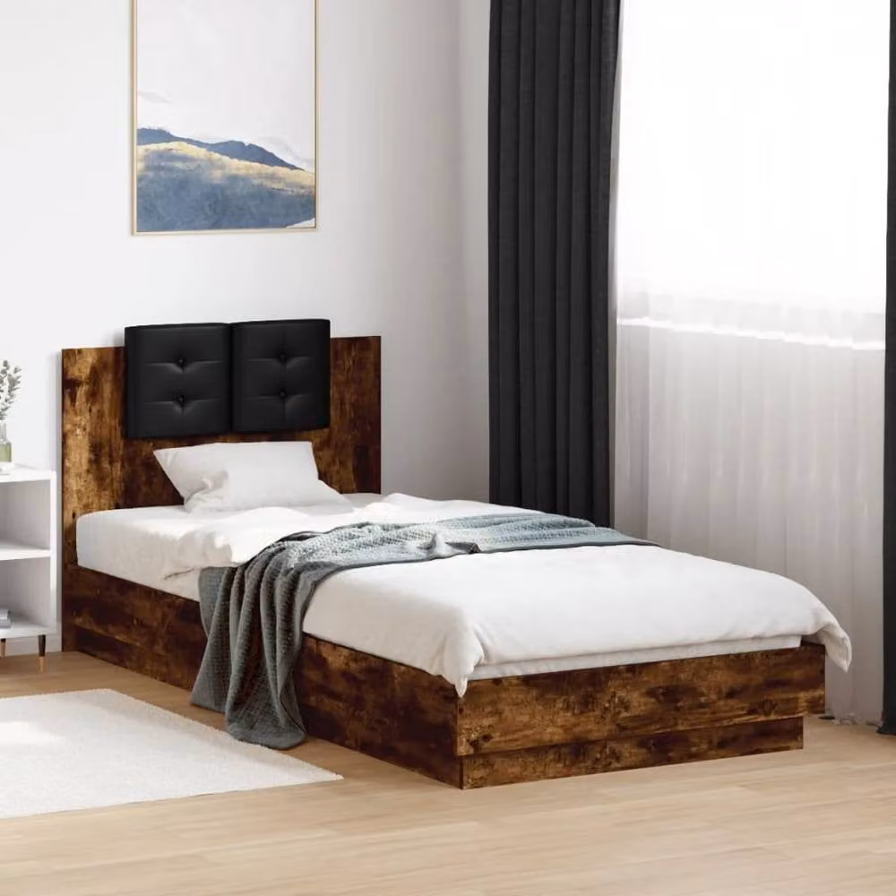Berkfield Home Durable Bed Frame with LED Under-Bed Lighting in Smoked Oak Brown, W/D/H: 100 x 200 x 84 cm – 2