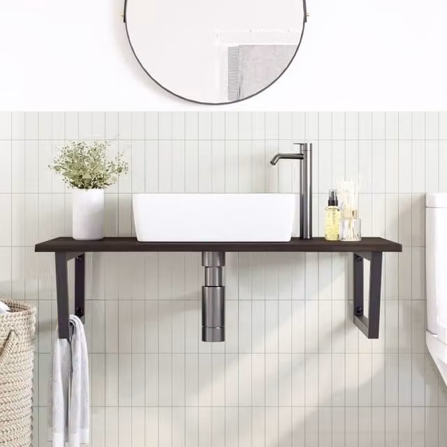 Berkfield Home Elegant Wall Mounted Industrial Basin Shelf in Brown Oak and Black Steel, W/D/H: 60 x 60 x 60 cm