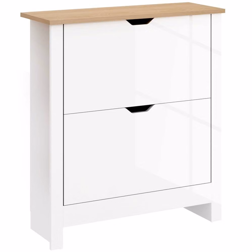 Wyld Haus Sakeno Slim High Gloss White Shoe Cabinet with 2 Tilting Compartments – 1