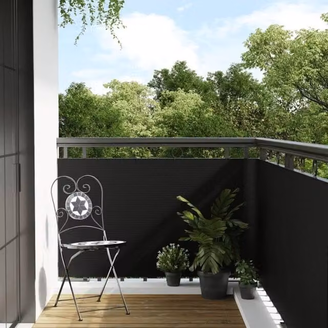 Berkfield Home Black Poly Rattan Balcony Screen, W: 300 cm, H: 90 cm – 1