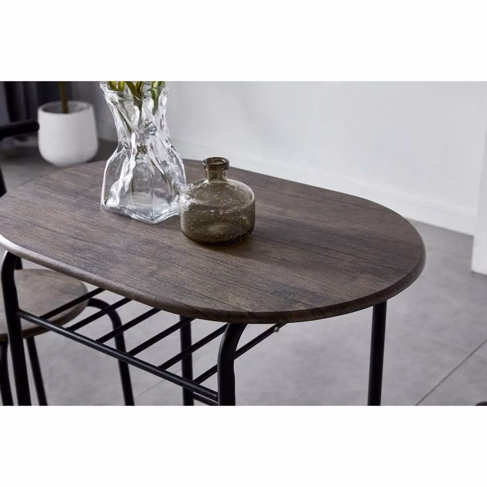 FORGEVIO Black Wood Effect Oval Dining Table and 3 Chairs Set – 3