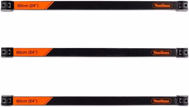 VonHaus Set of 3 Wall Mounted Magnetic Steel Tool Holders, Black, W: 60 cm