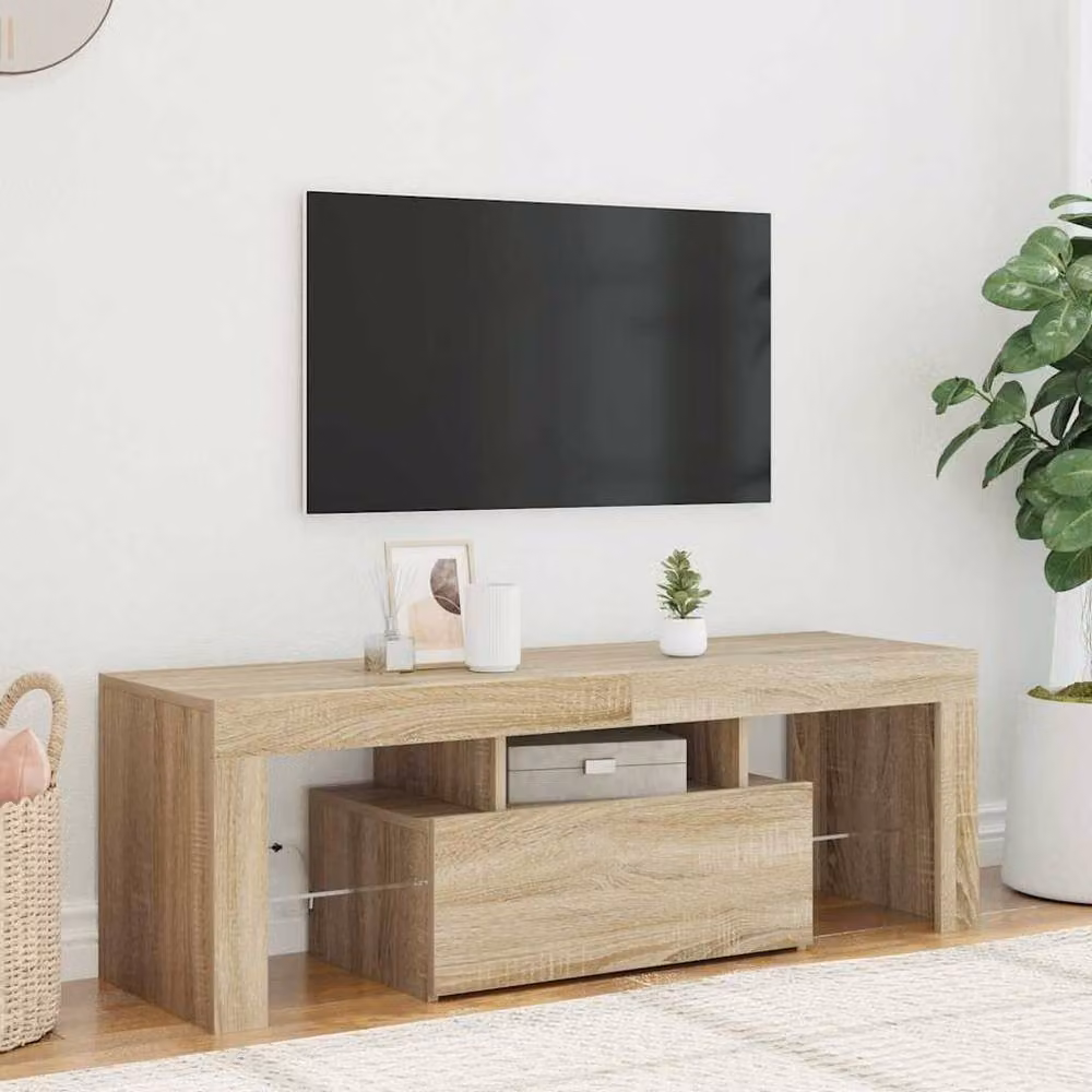 Berkfield Home Modern TV Cabinet with LED Lights in Sonoma Oak and Light Brown, W/D/H: 120 x 35 x 40 cm – 4