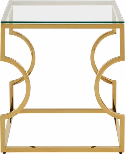 Orsina Modern Gold Rectangular Glass and Metal End Table W/D/H: 58.0 x 55.0 x 30.0 cm