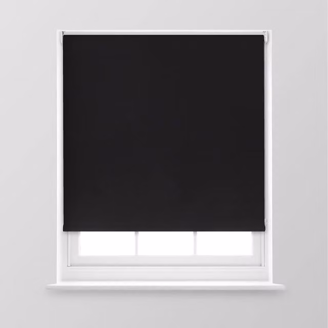A.Unique Home Premium Trimmable Thermal Blackout Roller Window Blind, Black, W: 180 cm, H: 170 cm