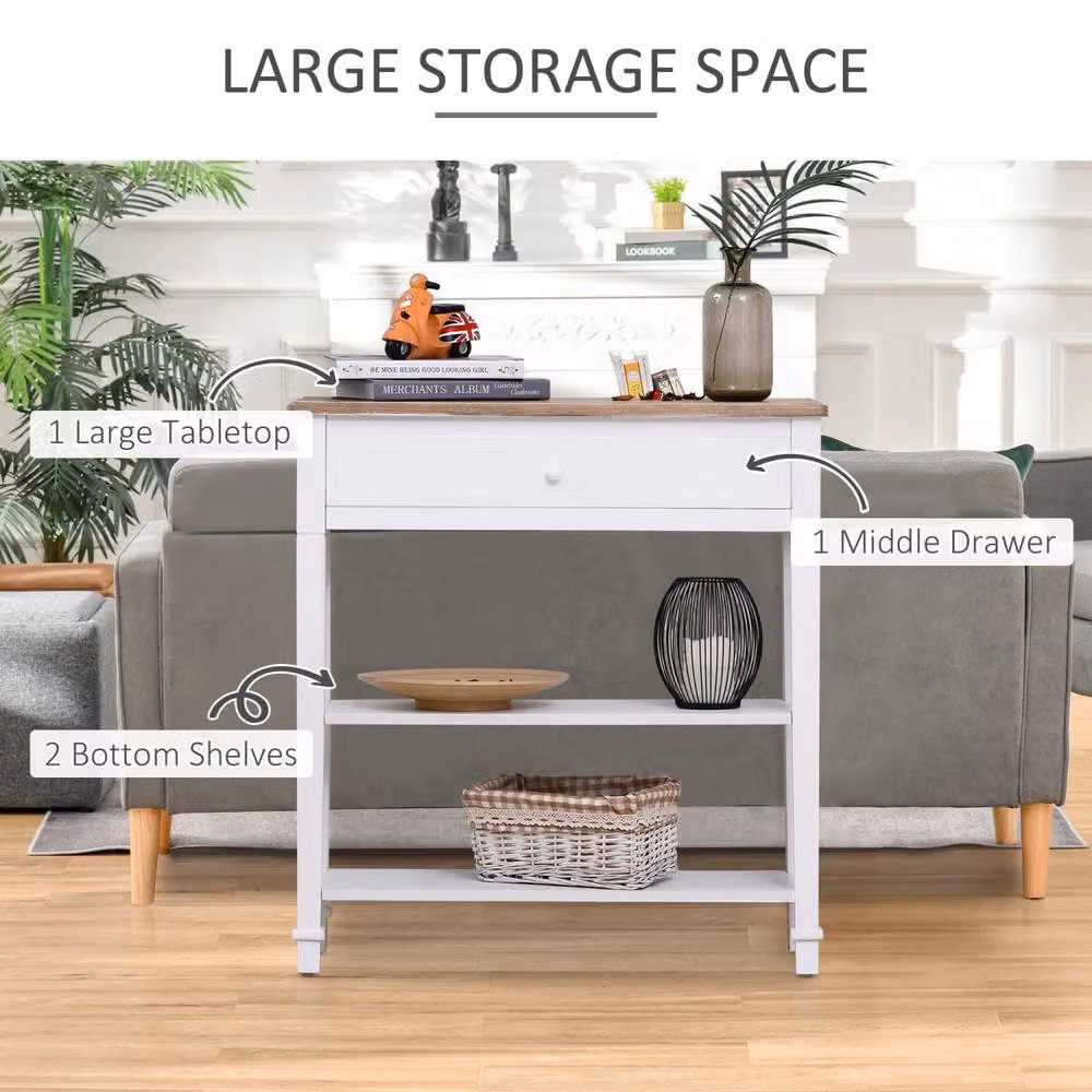 Wyld Haus Sacoso Retro Console Table with Drawer and Two Shelves in White, W/D/H: 75.6 x 27.5 x 80.5 cm – 3