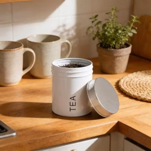 Harbour Housewares Metal Tea Storage Canister with Airtight Lid, White – 2