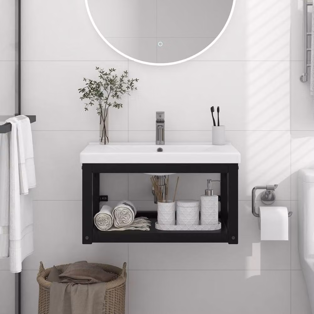 Berkfield Home Durable Wall-mounted Iron Bathroom Washbasin Frame, Black, W/D/H: 59 x 38 x 31 cm – 2