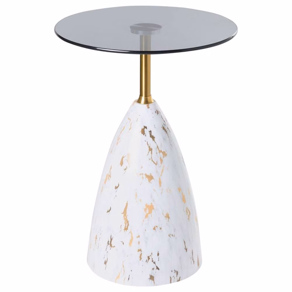 Wyld and Coco Compact Round Side Table with White Glass Top and Gold Metal Base, W/D/H: 56 x 56 x 40 cm – 2