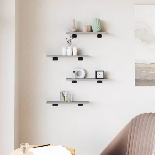 Berkfield Home Set of 4 Wall Mounted Shelves in Grey Sonoma, W/D/H: 40 x 10 x 1.5 cm