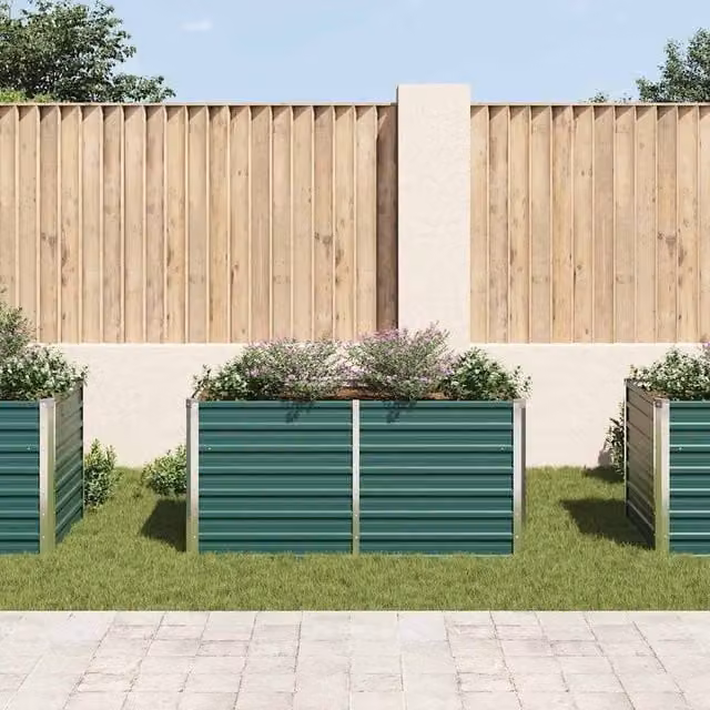 Berkfield Home Raised Garden Bed in Green Galvanised Steel, W: 160 cm, D: 80 cm, H: 77 cm