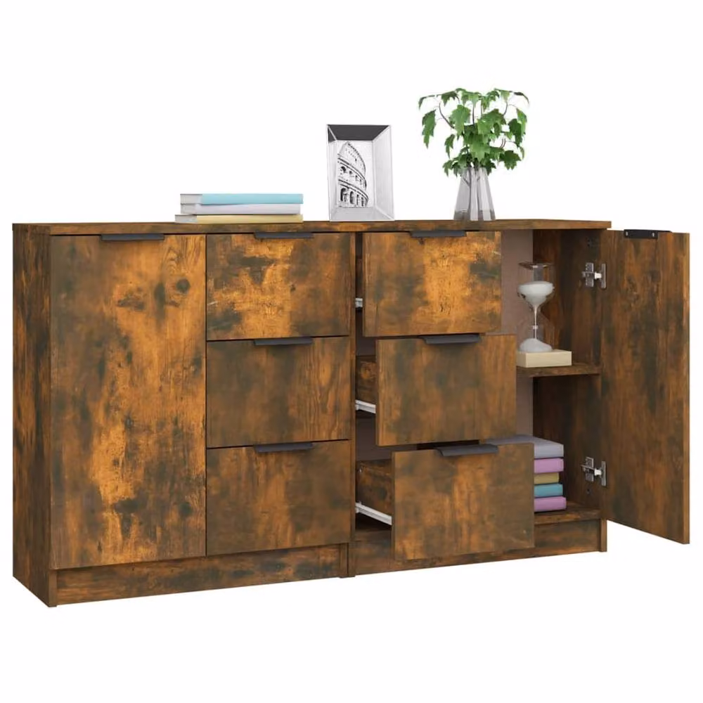 Berkfield Home Set of 2 Smoked Oak Sideboards in Brown, W/D/H: 60 x 30 x 70 cm – 3